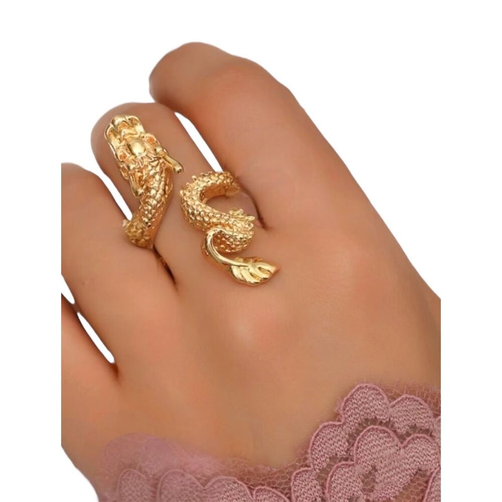 NIB Men's Fashion Alloy Gold Plated Dragon Ring Vintage Metal Geometric Opening - Picture 6 of 6
